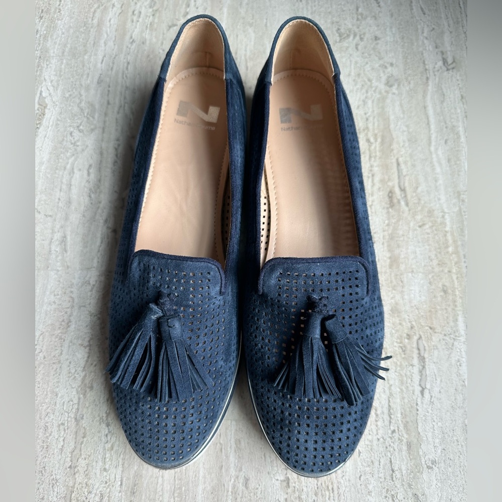 Nathan-Baume Dark Blue Suede Loafers, Size 10
